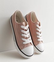 New Look Wide Fit Pink Canvas Stripe Lace Up Trainers